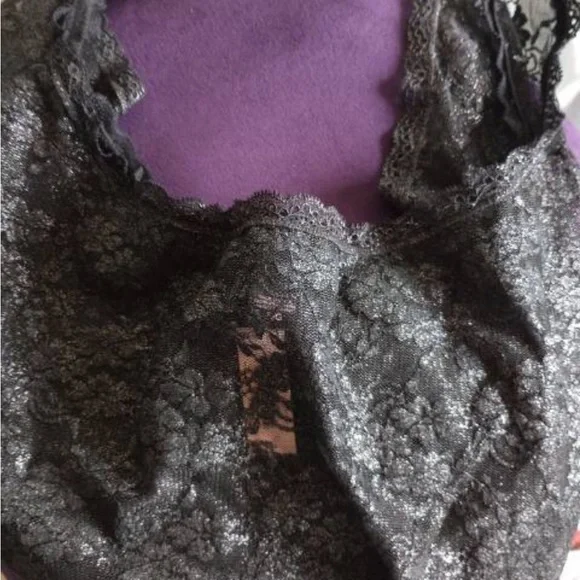 Victoria Secret Lace Body Blouse with Shiny Silver & Mesh Back. Size Large - Picture 5 of 6